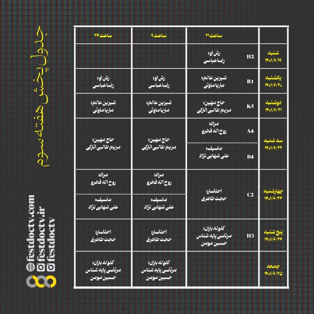جدول پخش مستندهای جشنواره تلویزیونی مشخص شد